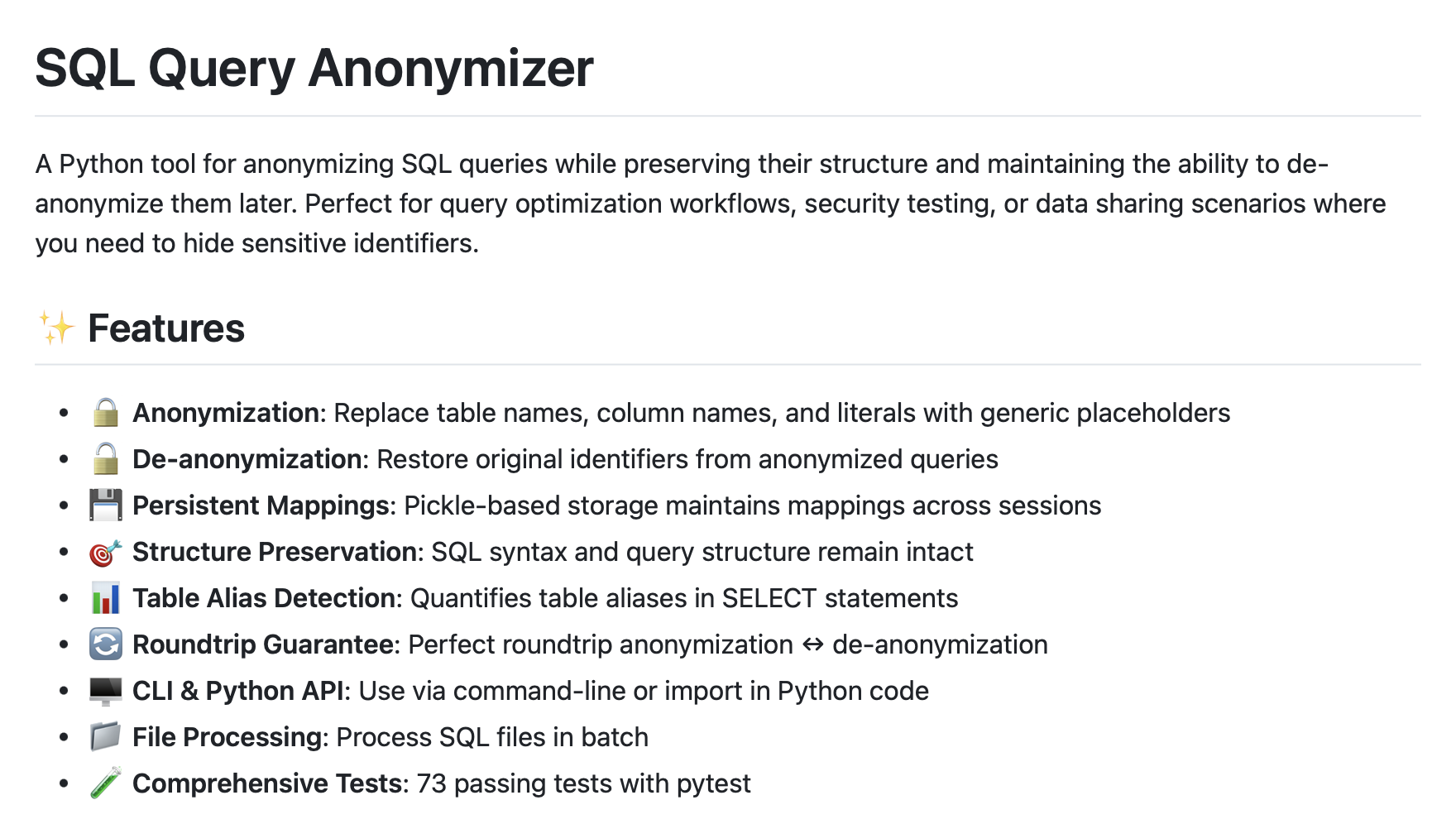 SQL Query Anonymizer screenshot