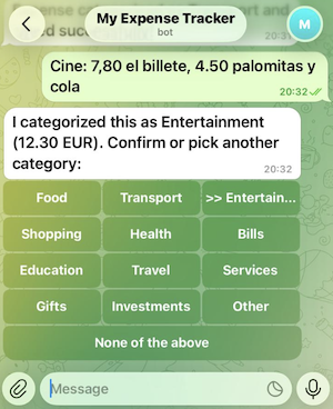 Telegram expense bot confidence-based keyboards